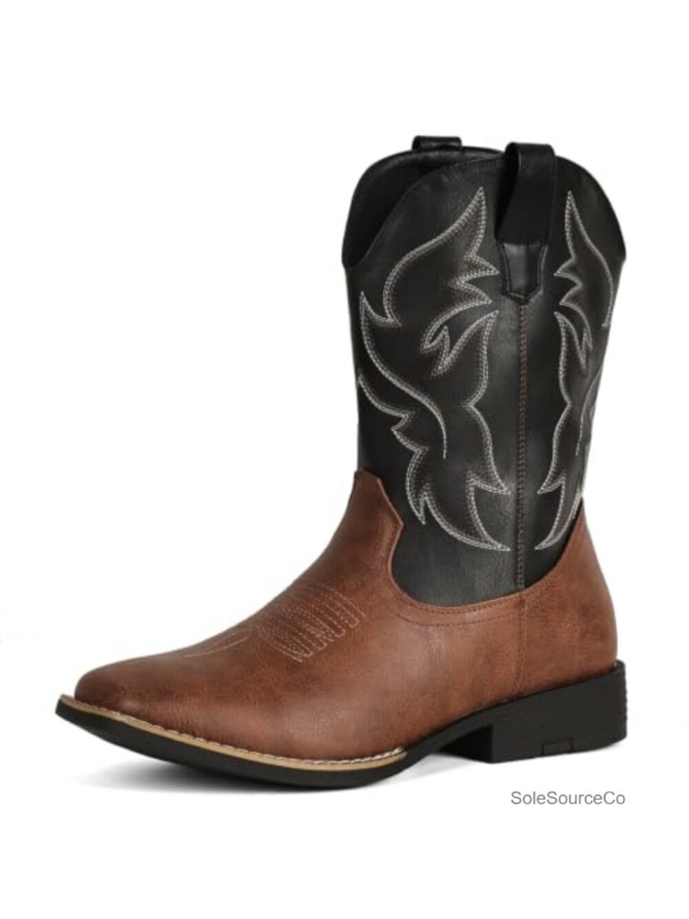 Men's Western Cowboy Boots Faux Leather Square Toe Slip-On Mid-Calf